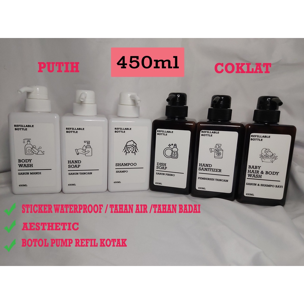 BOTOL SABUN REFIL AESTHETIC/BOTOL PUMP KOTAK/450ML/BOTOL SABUN KOTAK