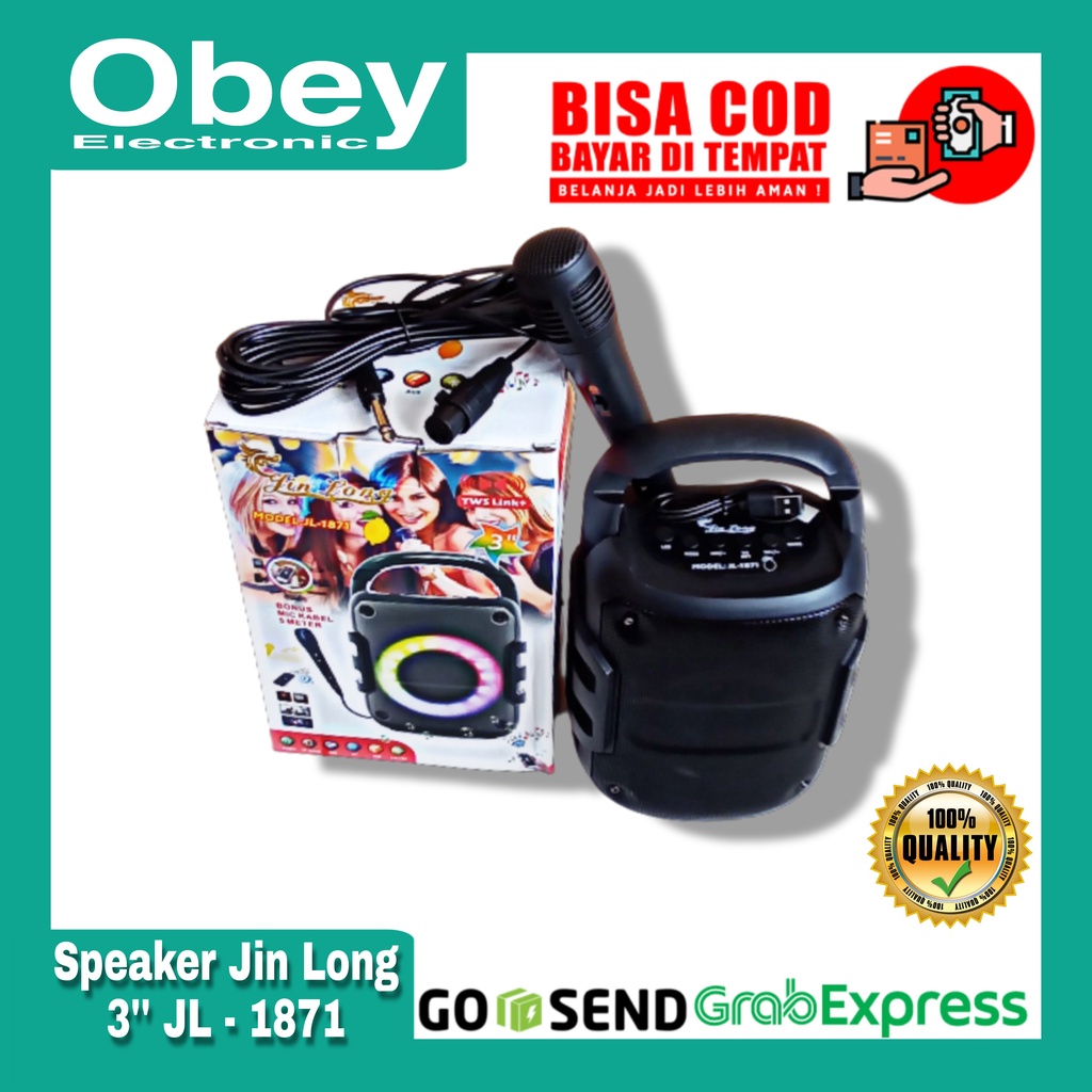 Speaker Jin Long JL 1871 + Mic 5 Meter + BT + AUX + Radio + Memory 3"