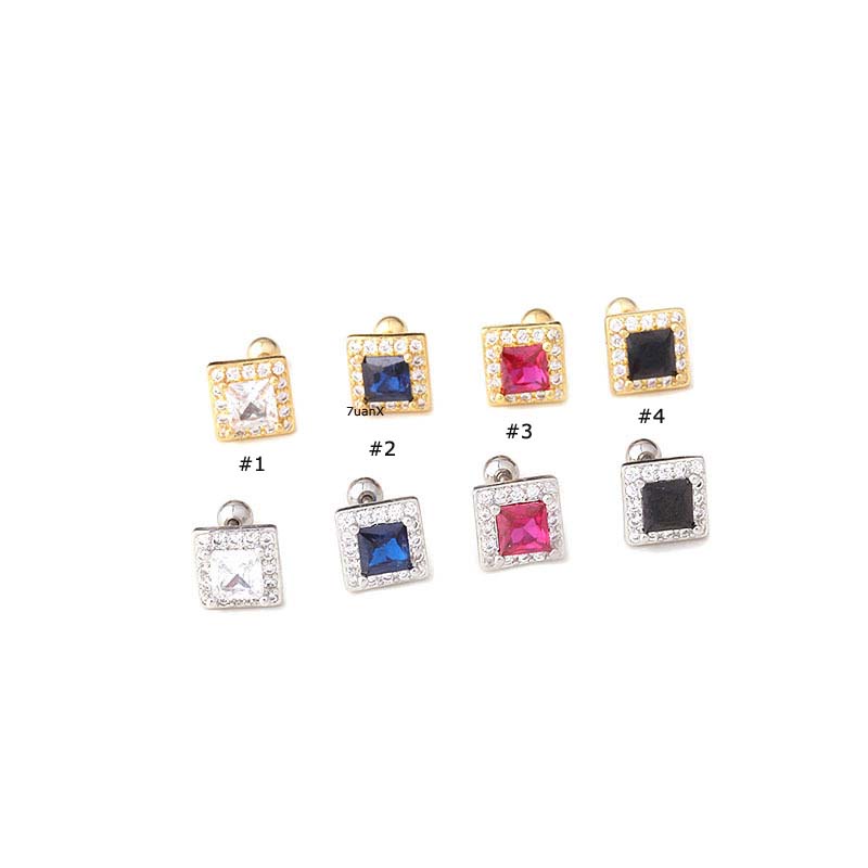 1 Pc Anting Stud Zircon Bentuk Kotak Ukuran 20Gauge Untuk Wanita