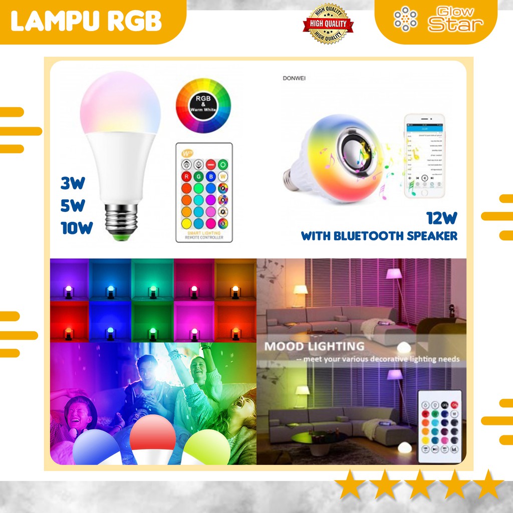 Lampu Tidur Bohlam RGB Multicolor dengan Remote Control E27 3/5/10W/(12 W with Speaker Bluetooth)