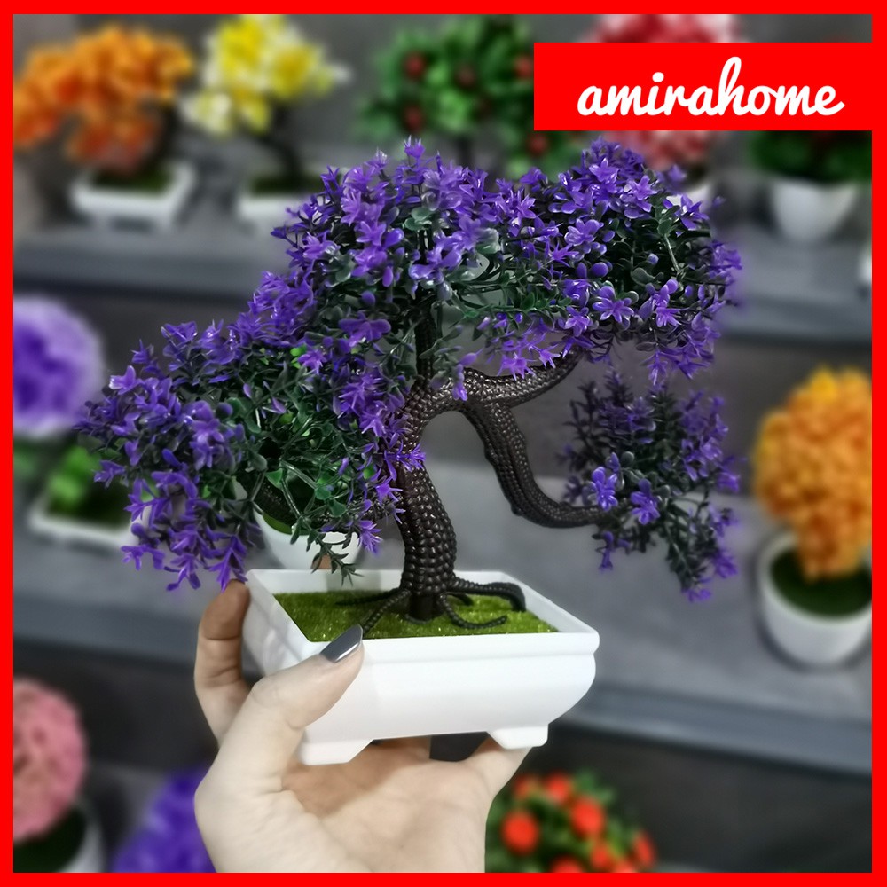 Ornamen Pot Bonsai Bunga Plastik Tanaman Bunga Pajangan Dekorasi Rumah-8