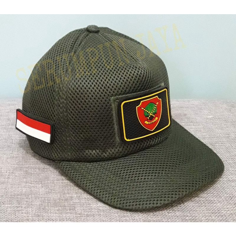 TOPI LINMAS HIJAU ARMY - TOPI LINMAS JARING VELCRO 3PATCH (Patch kecil Linmas)