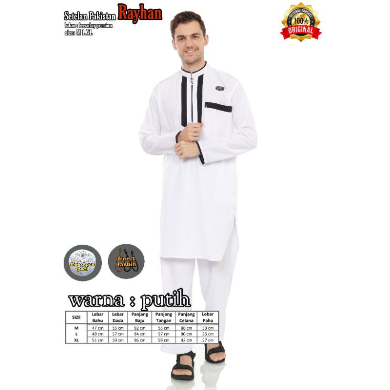 Baju Muslim Pakistan pria - Setelan Baju muslim-Putih