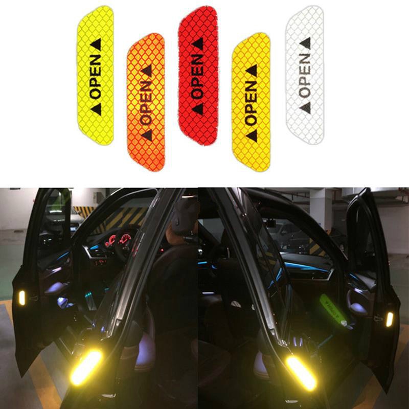 4 pcs / set Mobil Pintu Reflektif Stiker Pita Keselamatan Auto Peringatan Pintu Decal Sticker