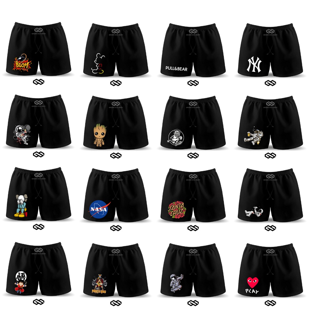 BEST SELLER - CELANA BOXER PRIA BLACK DTF PREMIUM QUALITY DALAMAN KOLOR HITAM BOXSER PANTAI DISTRO SURFING