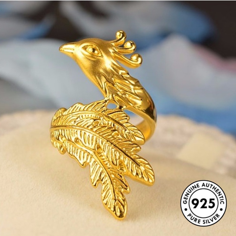 Cincin Model Terbuka Desain Phoenix Bahan S925 Silver Gold Plated