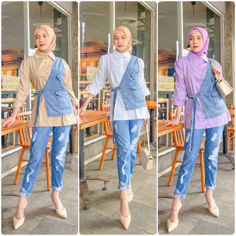 0NAOMI TOP 2pcs INNER BLOUSE + OUTER JEANS ZA GALLERY