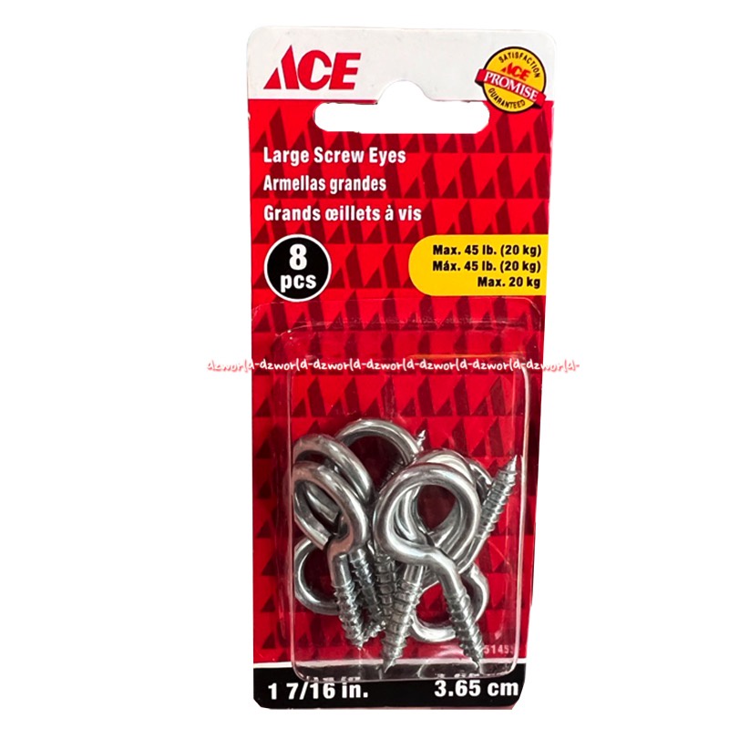 Ace Large Screw Eyes 8pcs Alat Paku Baut Mata Model Scrup Skrup Besar Jumbo Acee Skrew Kait