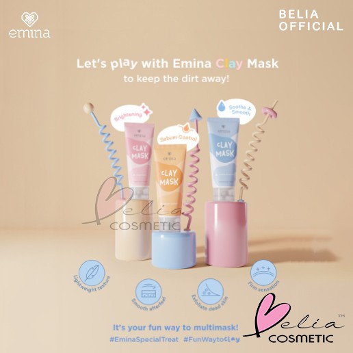 ❤ BELIA ❤ EMINA Clay Mask 60mL | masker wajah brightening sebum oil control soothe smoothe