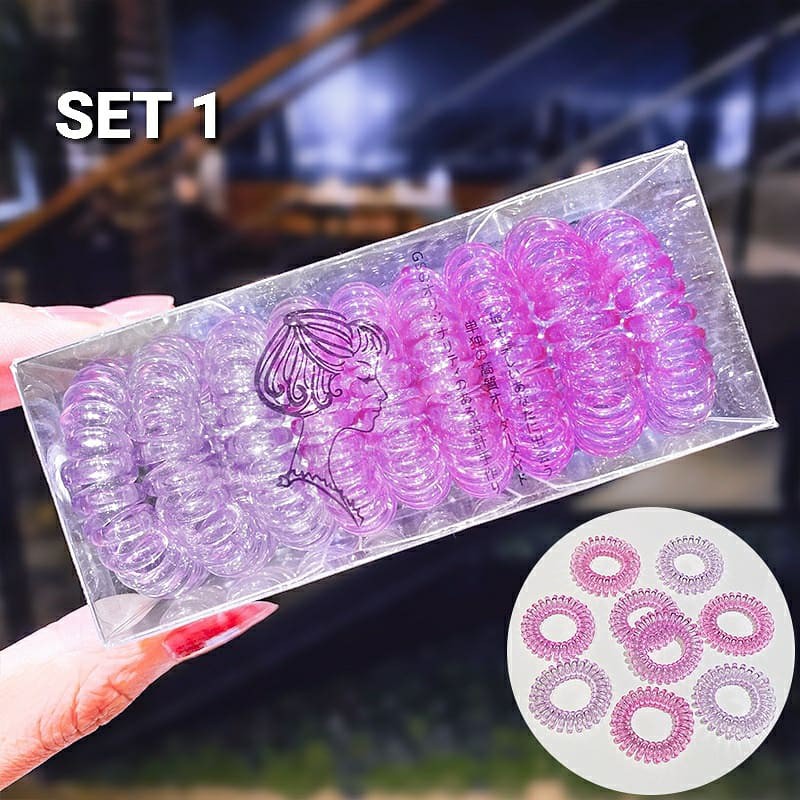KARET RAMBUT SPIRAL ISI 9 PCS IMPORT / IKAT RAMBUT KOREA / KUNCIRAN WANITA / AKSESORIS KUNCIR CEPOL