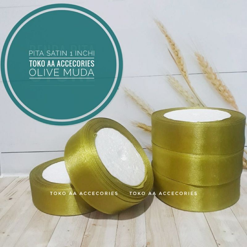 Pita satin OLIVE MUDA termurah 2,5 cm per rol