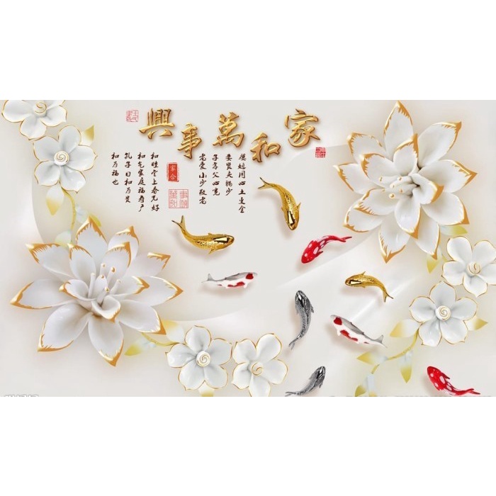 Lukisan Porselain Diamond 5D/lukisan mewah koi- 50 X 100