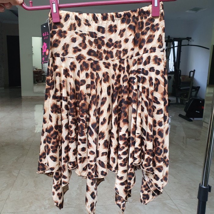 Rok Line Dance Senam Wanita Kostum Women Leopard Flare Skirt Terlaris