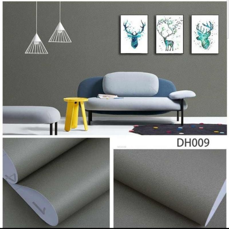 Wallpaper Stiker Dinding Warna Abu Abu Tua Polos Mewah Elegan Premium Modern