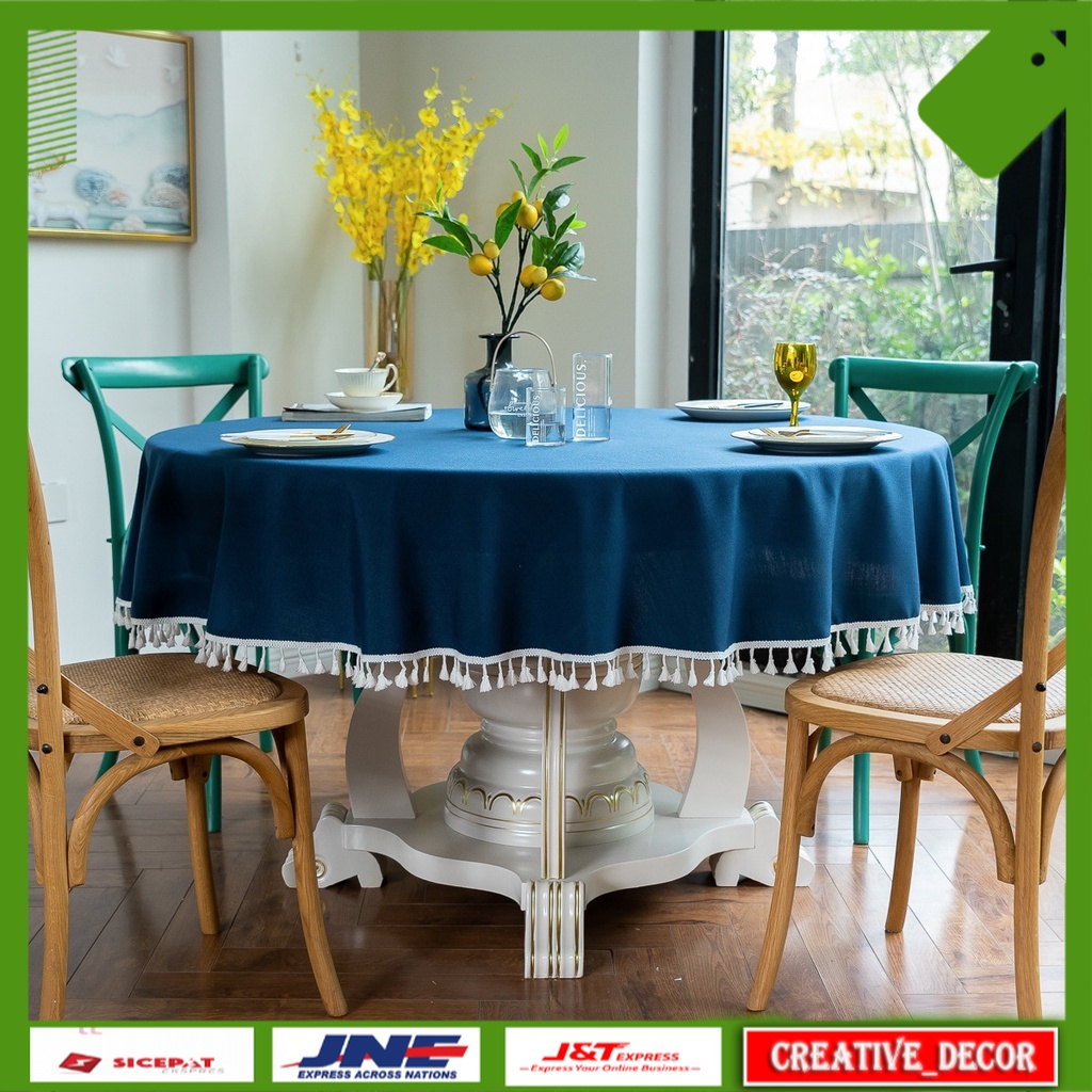 Taplak Meja Tamu Mewah Import Big Round Tablecloth Nordic Waterproof Pure Pigment Color Cotton and L