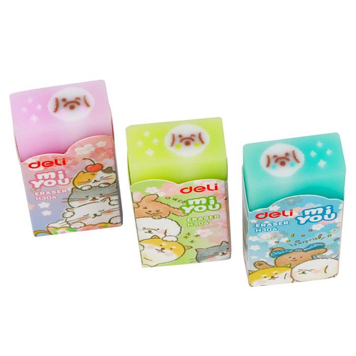 PENGHAPUS PENSIL BESAR ERASER DELI H304 WARNA LUCU TRANSPARANT ANJING KUCING