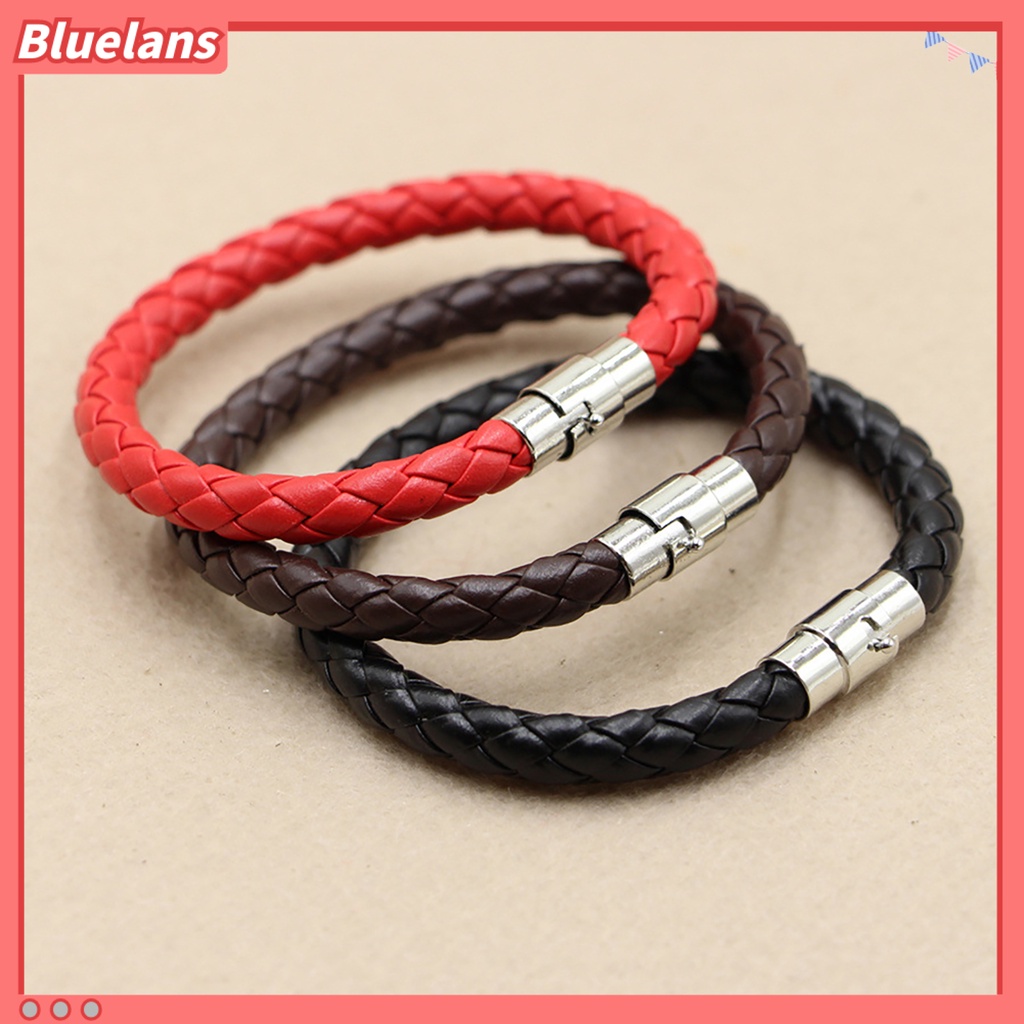 Bluelans Bracelet Braided with Magnetic Buckle Faux Leather Versatile Men Hand Chain