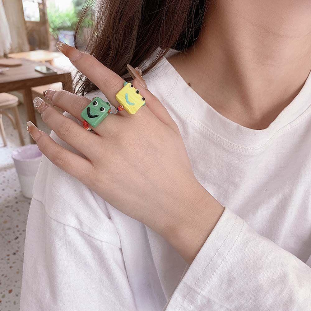 Mxbeauty Cincin Elastis Kreatif Manis Untuk Gadis Hadiah Hari Valentine Manik-Manik Geometris Knuckle Ring