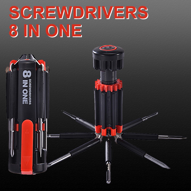 Obeng 8 in 1 Senter Lampu led multifungsi Screwdrivers travel