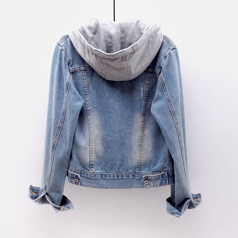 #Sisjuly# Jaket Pendek Denim Wanita Jaket Pendek Wanita Lengan Panjang Baru Jaket Berkerudung Rampin