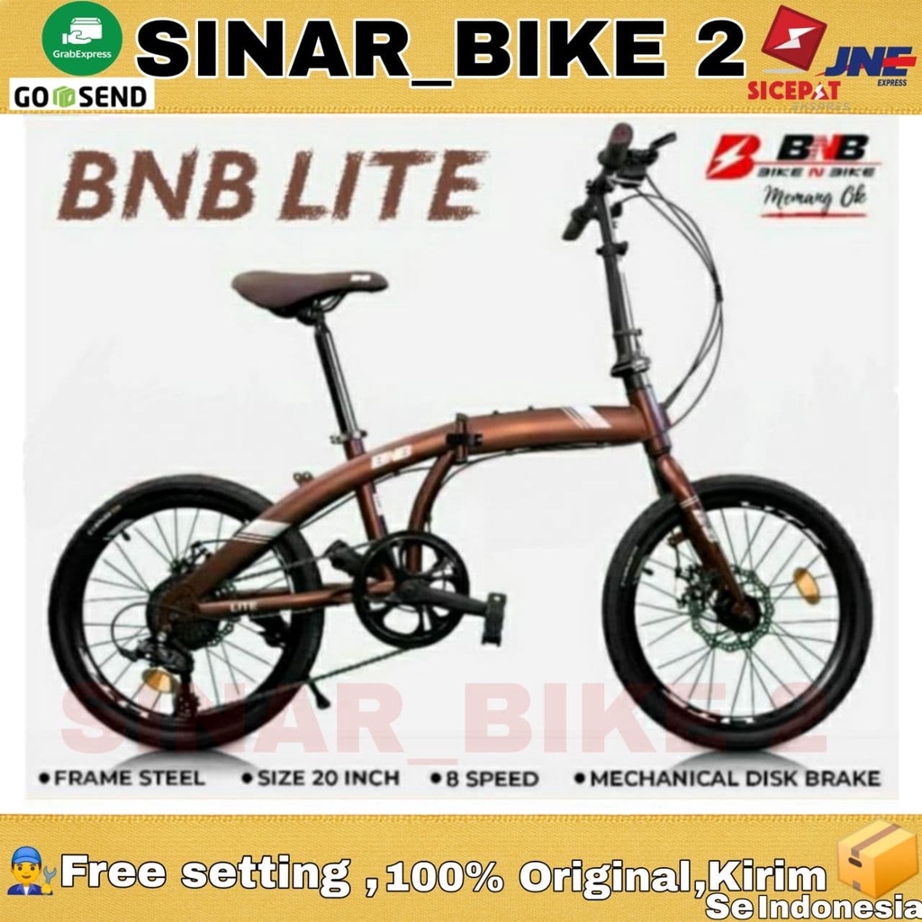 Sepeda Lipat 20 Inch BNB Lite 8 Speed Rem Cakram Brown. Bonus Holder