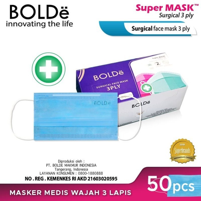 Super Mask Surgical Masker Medis 3 Ply Anti Bakteri ( 50 pcs ) Original BOLDe