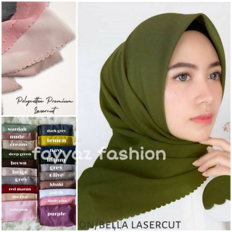 Hijab Segi Empat Bella Square Lasser Cut Polycotton Premium size 110×110