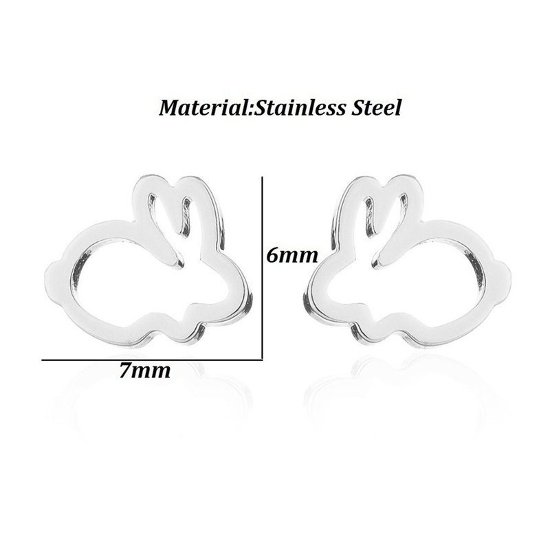 Anting Bentuk Kelinci Model Hollow Bahan Stainless Steel Gaya Korea Untuk Hadiah