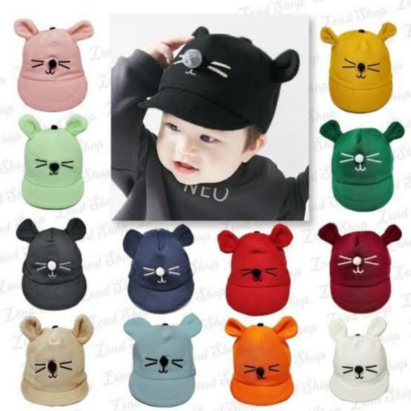 Topi bayi laki-laki bayi perempuan motif kucing lucu / baby hat / topi anak / topi motif kucing