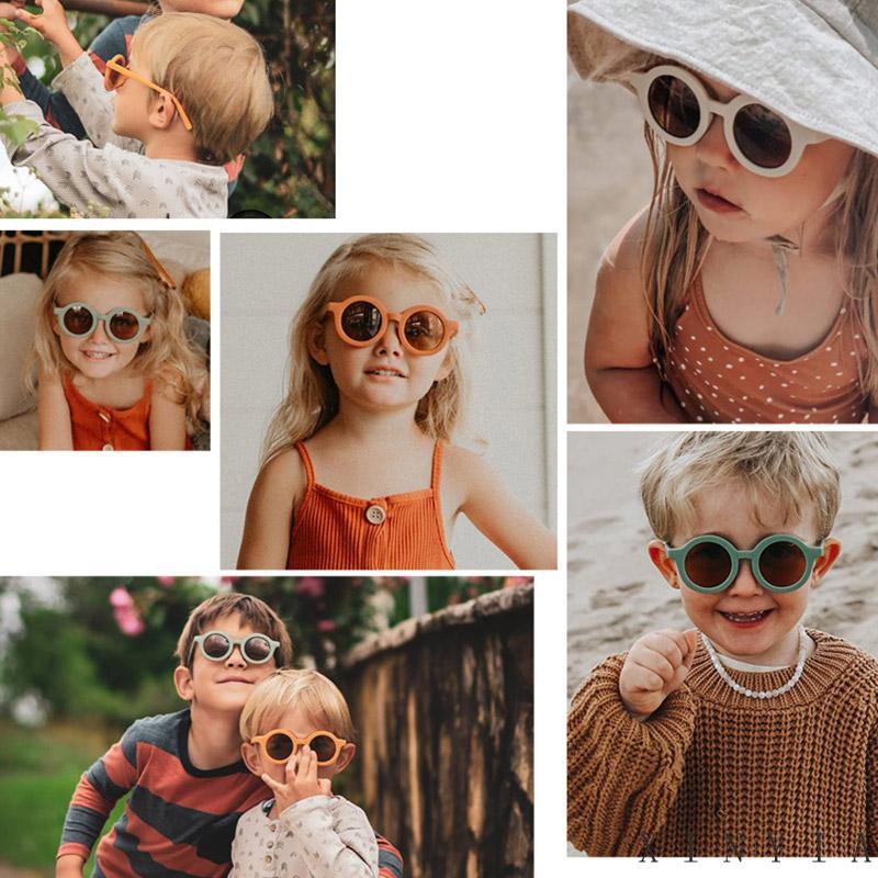 【Bayar di tempat】Kacamata Hitam Retro Matte Anak Laki-Laki / Perempuan Frame Bulat Kacamata Anak New Trend/Fashion Anak Terbaru Telinga Beruang kacamata hitam High Quality Import Kacamata Fashion