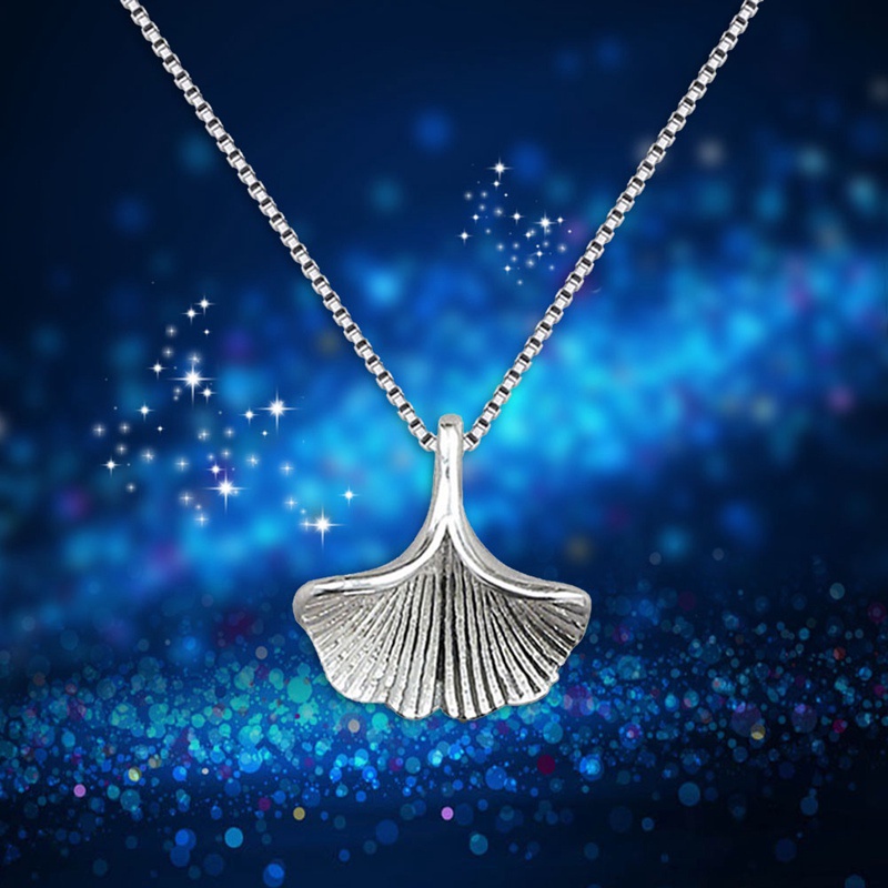 Women's Fashion 925 Sterling Silver Jewelry Ginkgo Biloba Leaf Pendant Short 40cm Necklace Gift