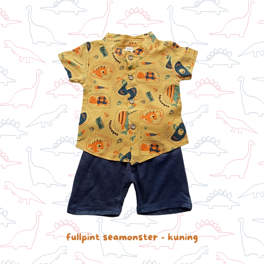 setelan kemeja import anak 0-3 tahun SEAMONSTER shirt set celana pendek laki laki cowok balita baby