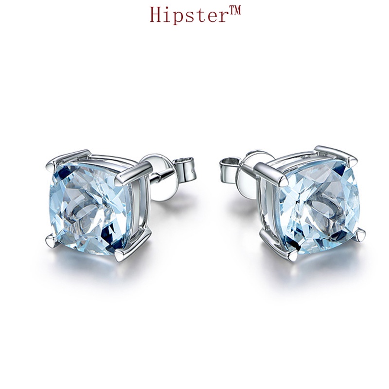 Hot Sale Inlaid Square Natural Aquamarine Simple and Elegant Earrings