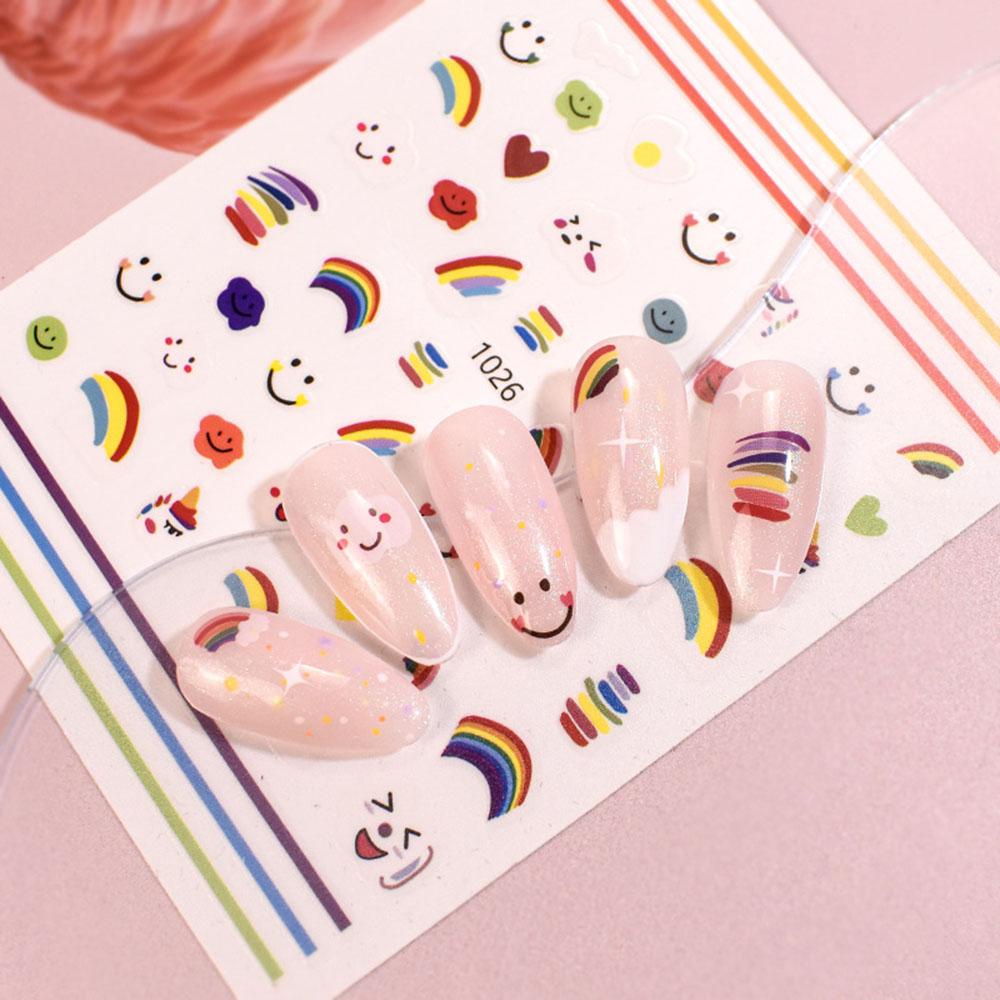 AUGUSTINA Agustina Stiker Nail Art Warna-Warni Fashion Bintang Cinta Aplikasi DIY Dekorasi Nail Art