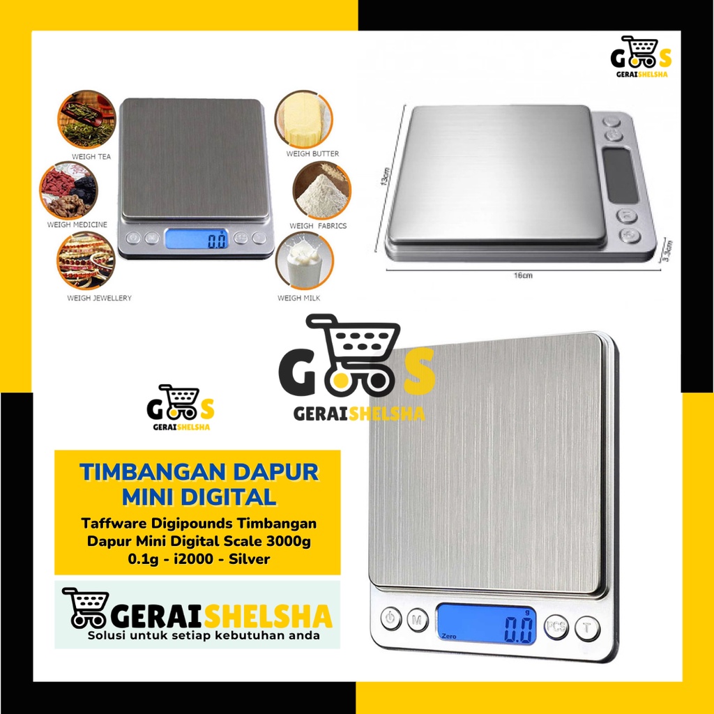 Timbangan Kecil - Taffware Digipounds Timbangan Dapur Mini Digital Scale 3000g 0.1g - i2000 - Silver