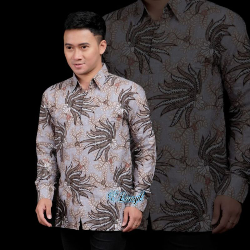 Batik Pria Lengan Panjang BATIK AZMIL HRB026 motif KERATONAN Kode 002 size M L XL XXL Reguler