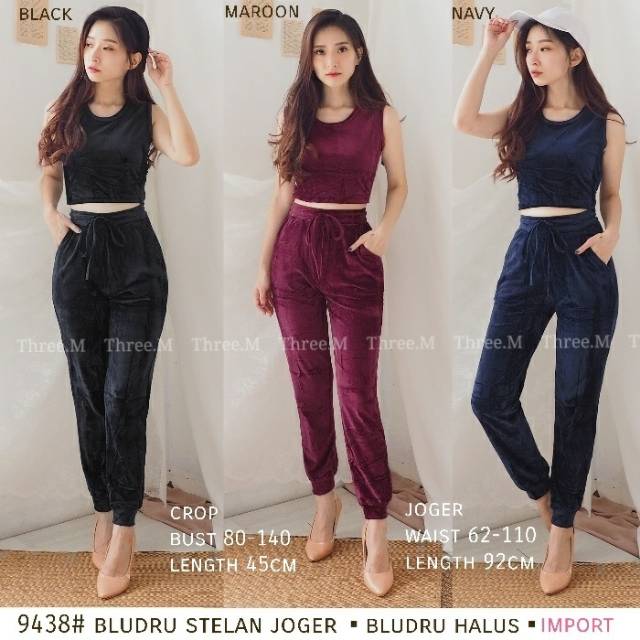 BM Joger Bludru Set 9438 / Setelan Import