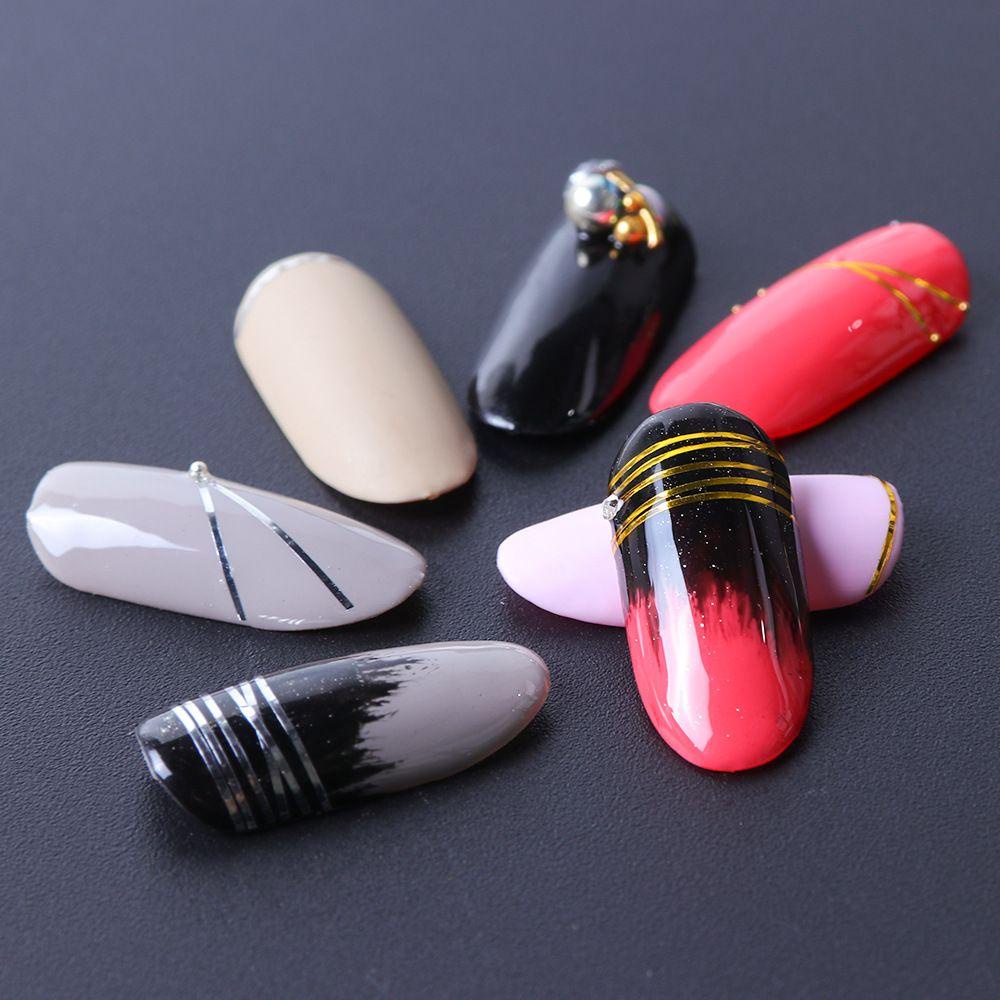 Lily 5roll /set Nail Art Striping Line Dekorasi Glitter Gold Silver Tape Stiker