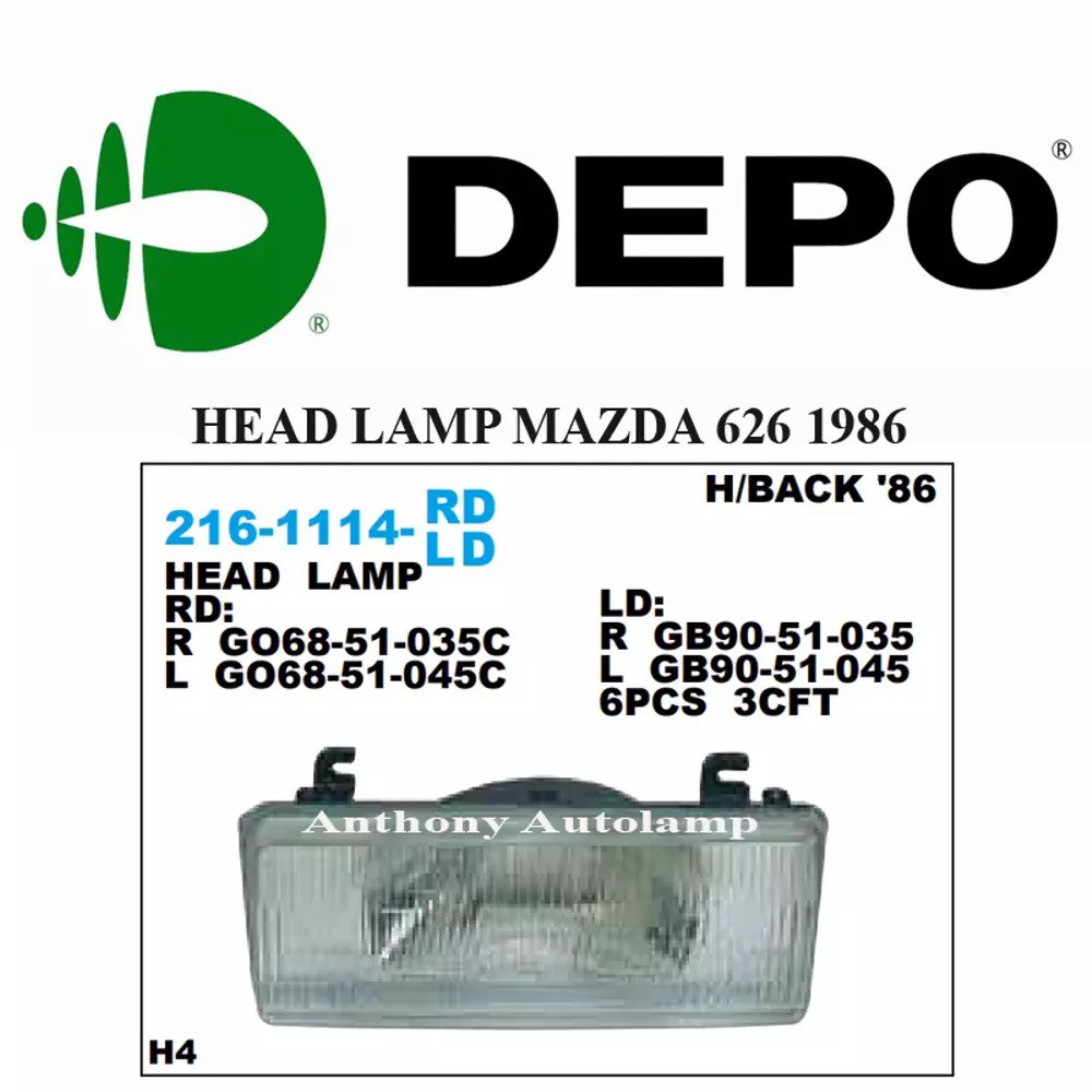 HEAD LAMP MAZDA 626 1986 RH