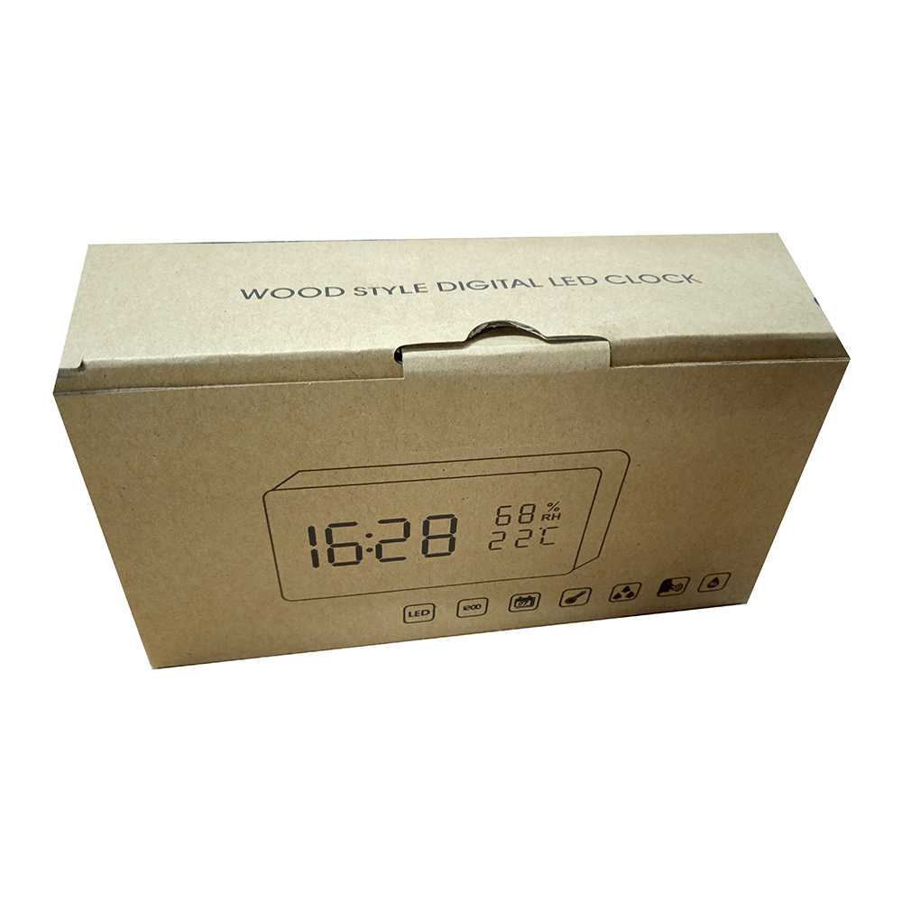 Jam Meja Digital Aesthetic LED Kayu Clock Temperature Suhu Kelembaban Humidity Control -SQ70