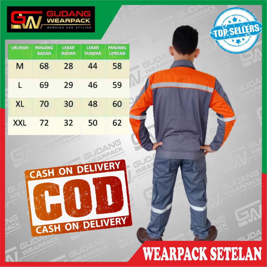 Star Wearpack - Baju Kerja Proyek Baju &amp; Celana Warna Abu Kombinasi Oren