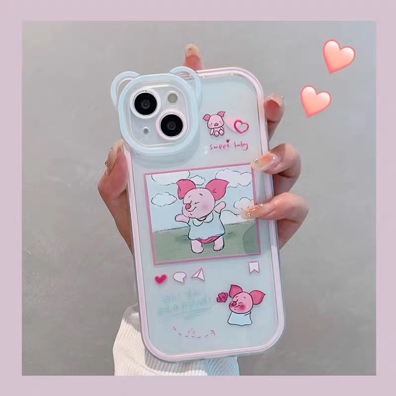 Soft Case Silikon TPU Transparan Motif Beruang Babi Untuk IPhone 12 13 Se 2020 6 6S 7 8 Plus X XS XR 11 Pro Max