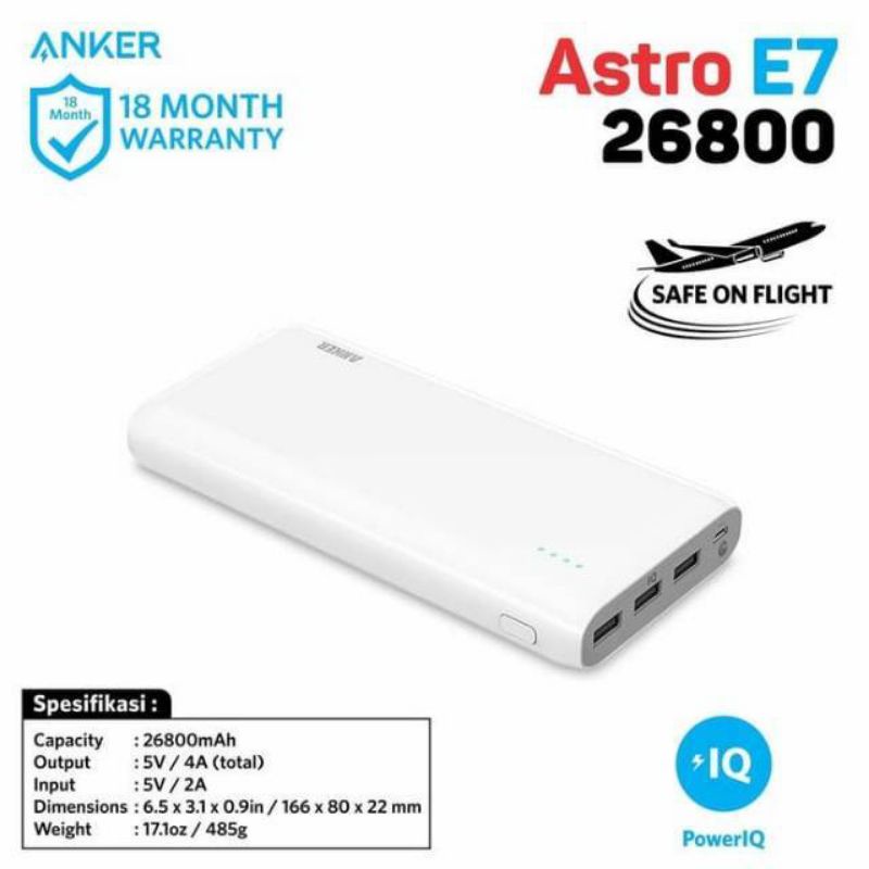 Anker Powercore Astro E7 Powerbank 26800mAh Anker Original A1210