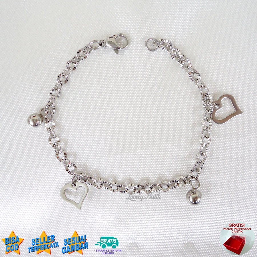 Lovelybutik - Gelang Anak Perempuan Titanium Asli Anti Karat Gelang Tangan Anak Cewek Lucu Lov3 Frame kecil Bonus Kotak Perhiasan