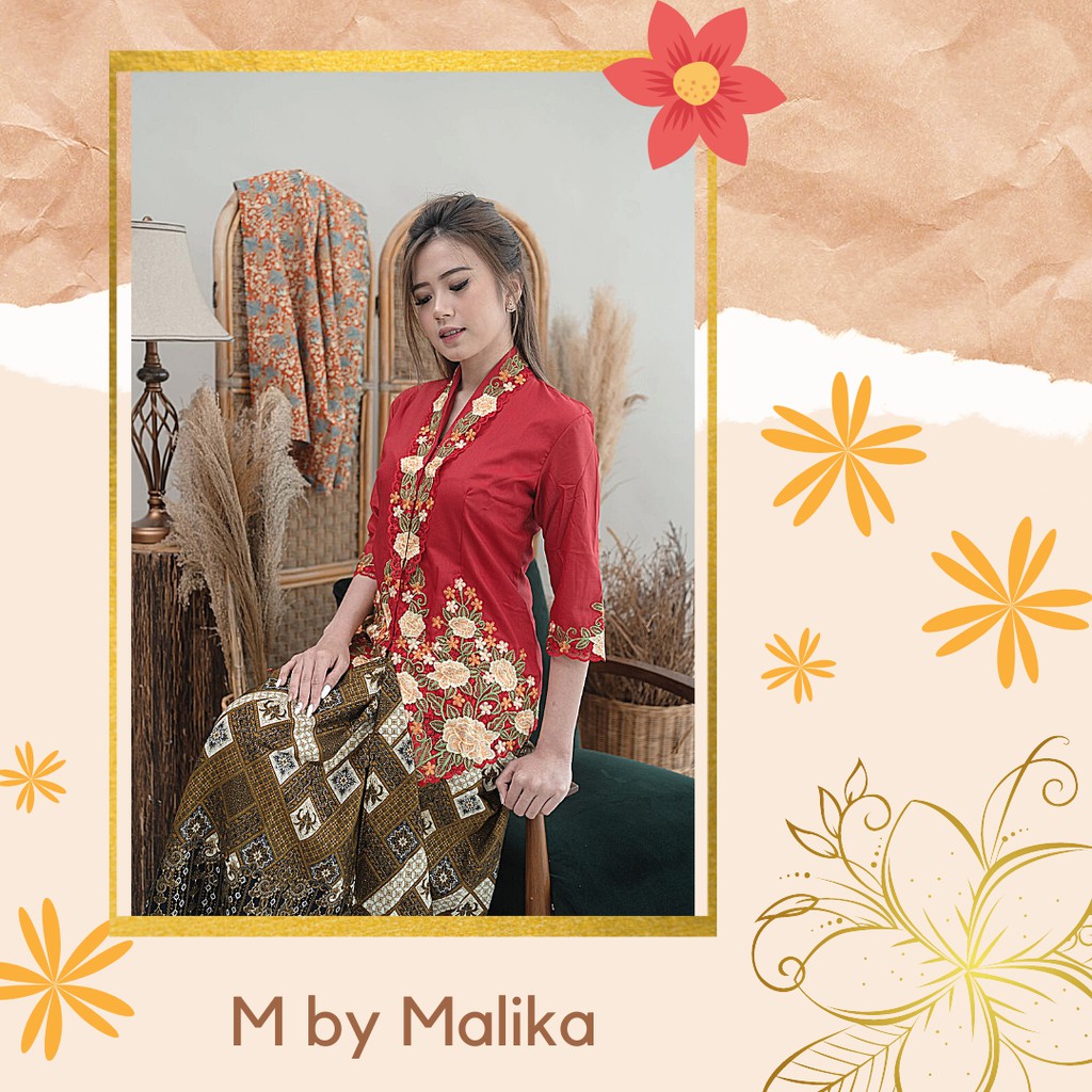 Jual Baju Kebaya Encim Merah Bunga Kuning Lengan 7/8 - M By Malika ...