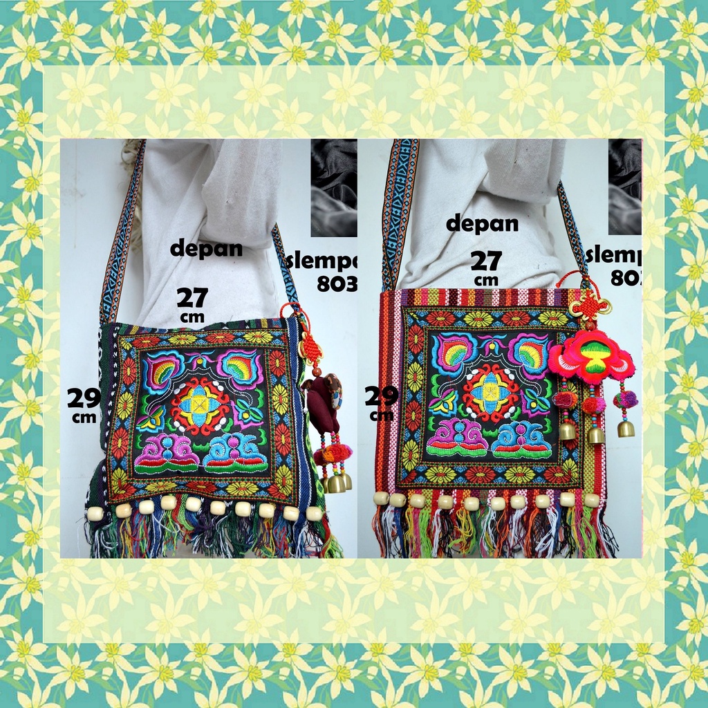 [ GARANSI TERMURAH ] Tas Etnik Selempang Import Murah Wanita Remaja Motif Bordir Bangkok Thailand