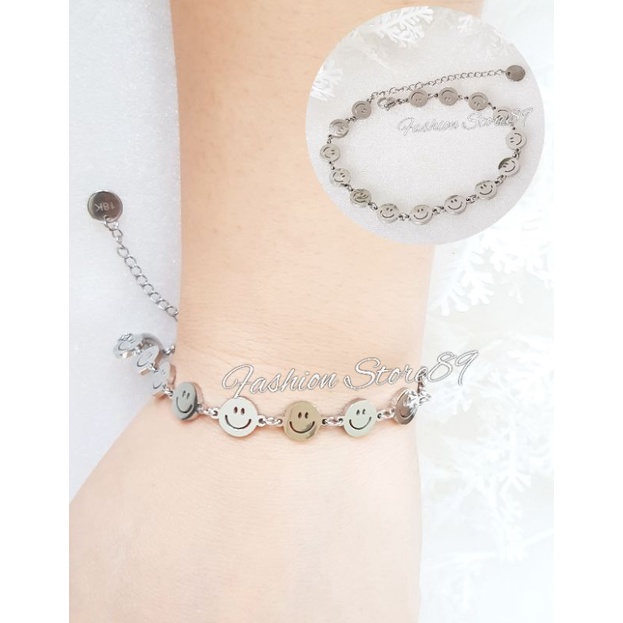 Gelang Smile Impor Titanium gelang tangan Rantai Smile Silver Emas impor Antikarat Fashion