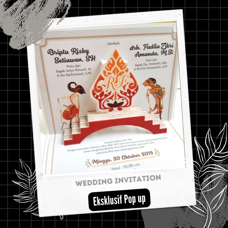 Undangan pop up + amplop wayang , custom desain