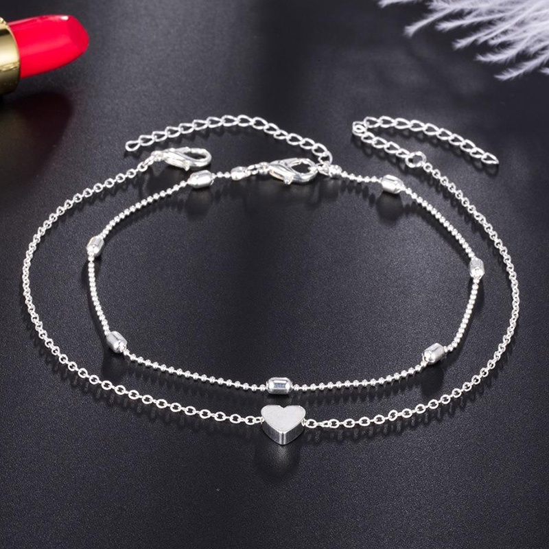 Fashion Gaya Liburan Pantai Eropa Dan Amerika Double-Layer Love Anklet Ladies Jewelry