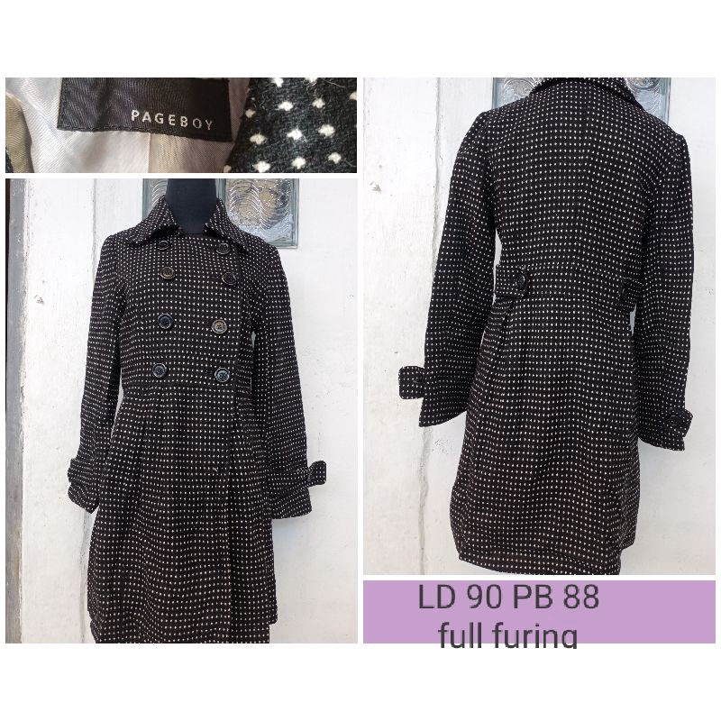 Wool LONG COAT WOL MOTIF POLKADOT Full furing